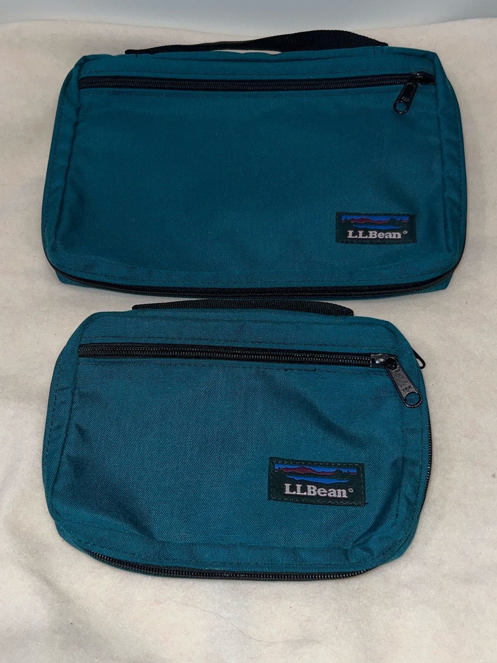L.L. Bean Vintage 90s Teal Travel Pouch Set with Carry Handles